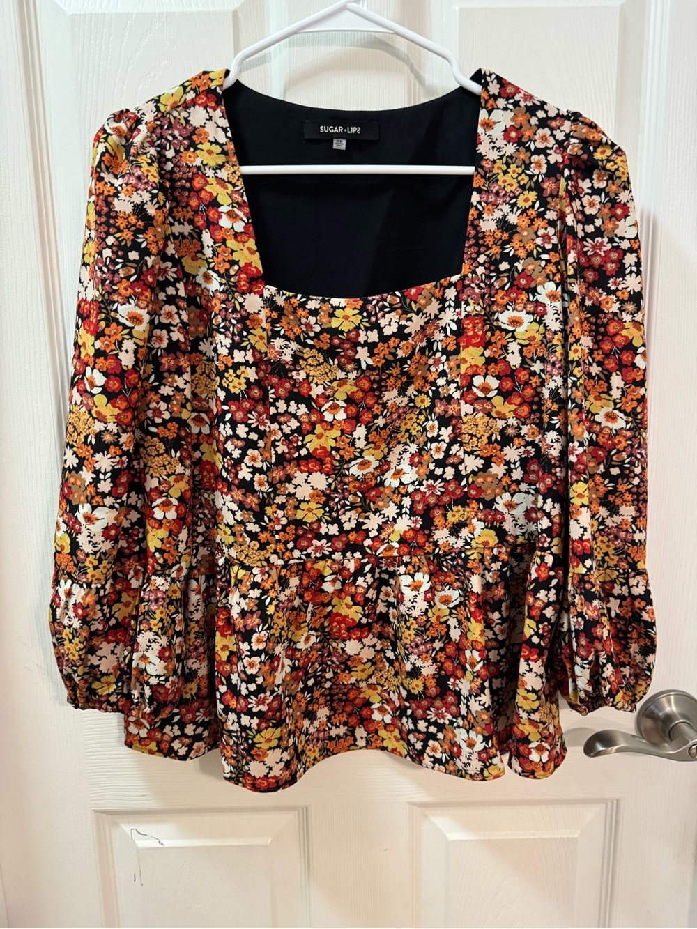 Sugar Lips Floral Shirt subtle peplum balloon sleeves XS